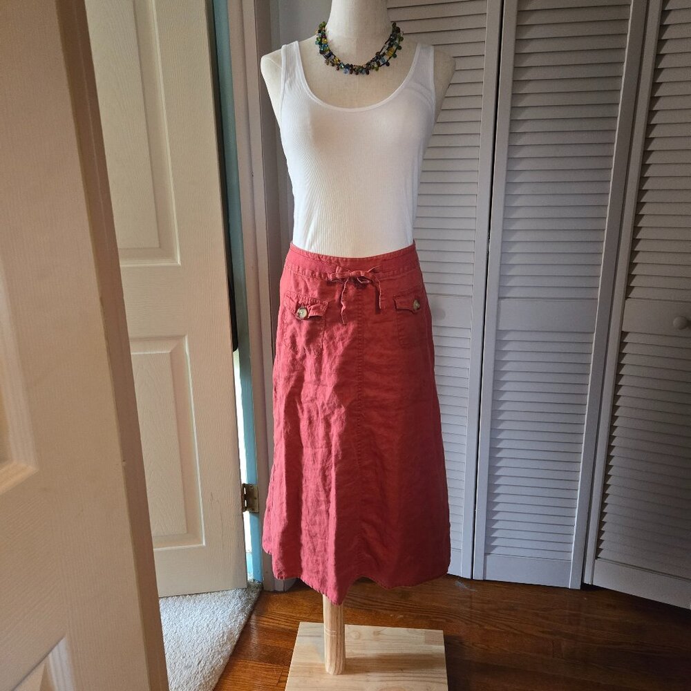 Cherokee linen midi-skirt, Rust orange, Size 4